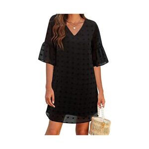 **Blooming Jelly** Women's Summer Dress V- Neck Dot Shift Mini Black L